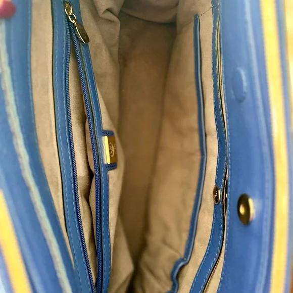 MCM Navy Crocodile Embossed Satchel with Gold Studs - Picture 6 of 11